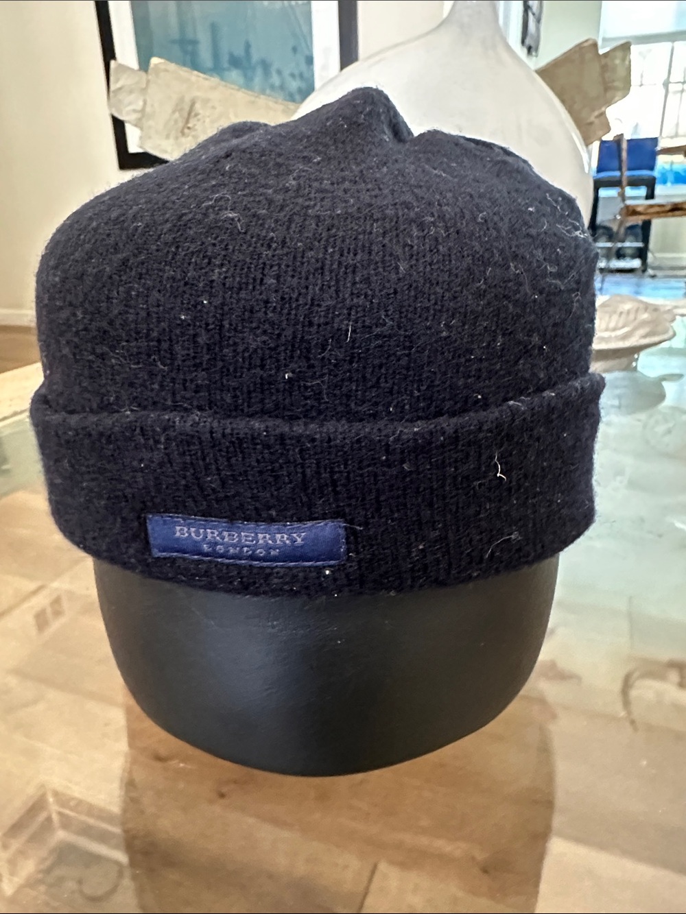 Vtg Burberry Navy Blue Knit Cuffed Beanie